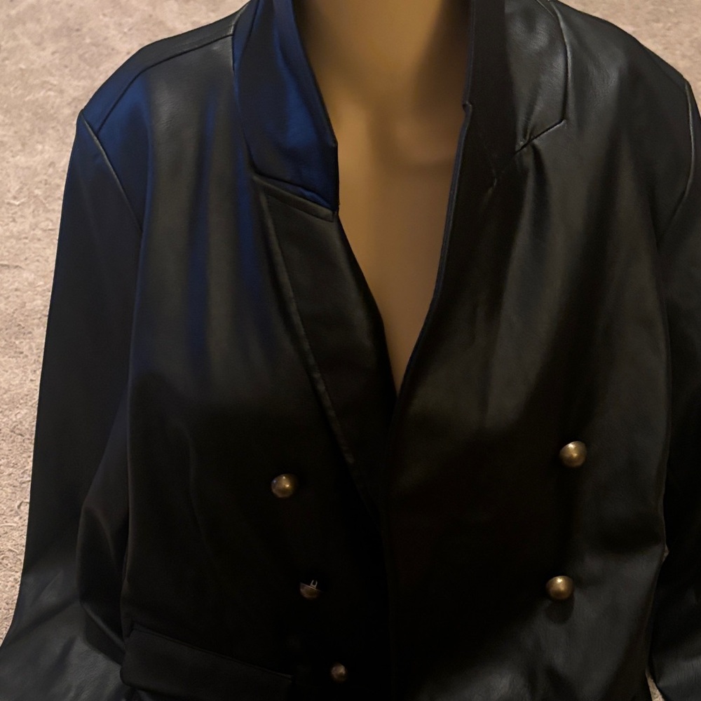 Elle NEW  Black Leather Jacket with Gold Accents. Size L
